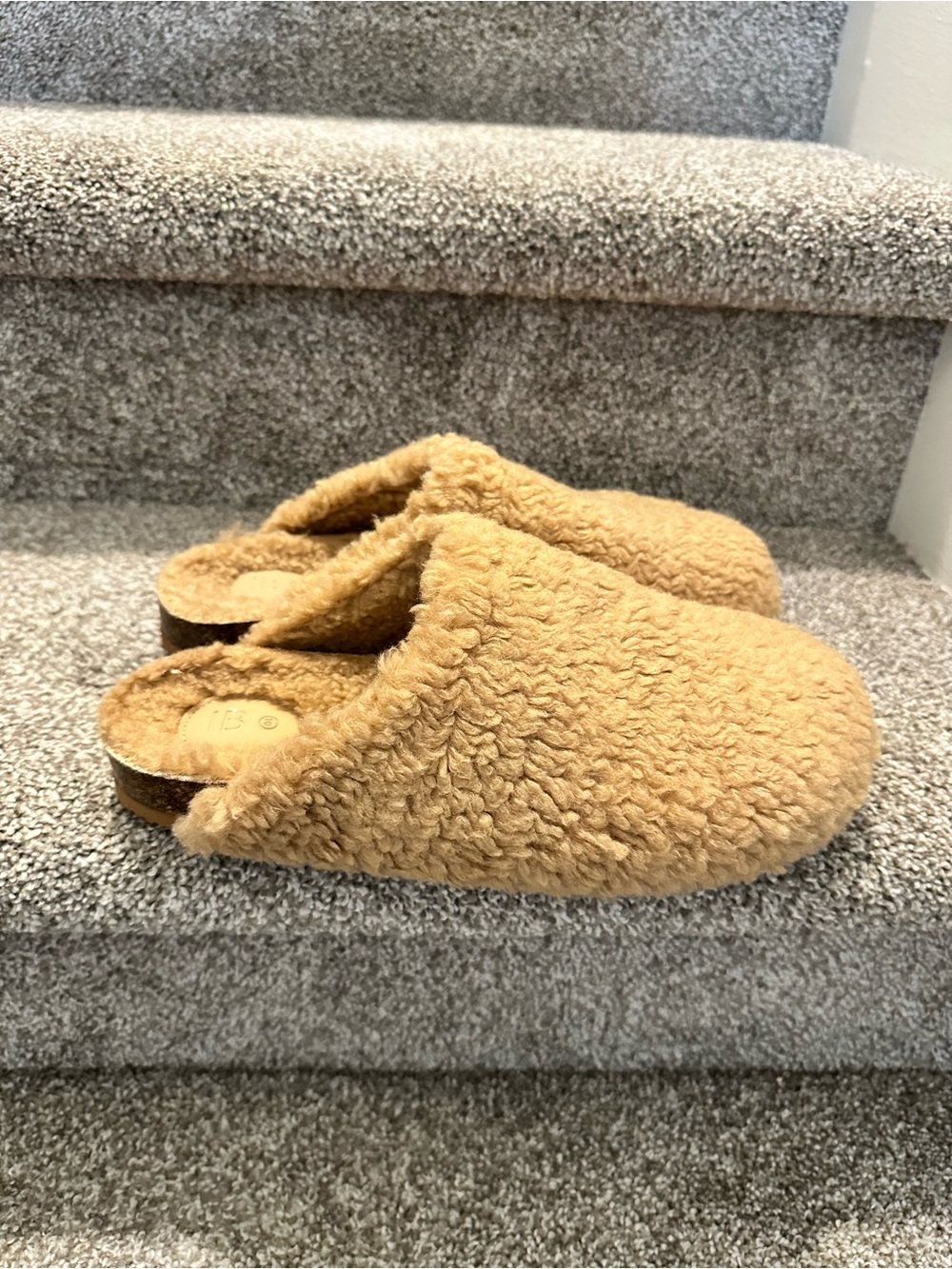 Intentionally Blank Apres Faux Sherling Fuzzy slides Tan Womens